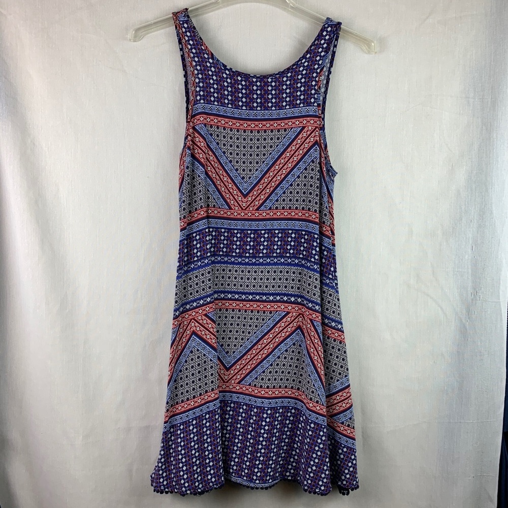 Swing Dress Sleeveless Printed Lace Up